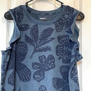 L arge Sonoma French Terry Flutter Top with Blue Flowers over Light Blue Top